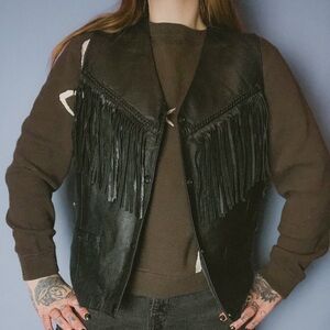 Black Leather Fringe Vest